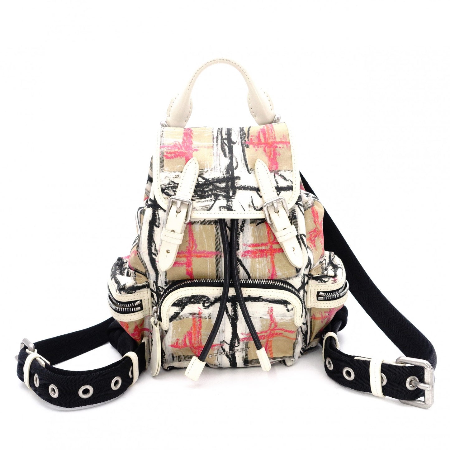 BURBERRY Graffiti Check Backpack, Cotton, Beige Check