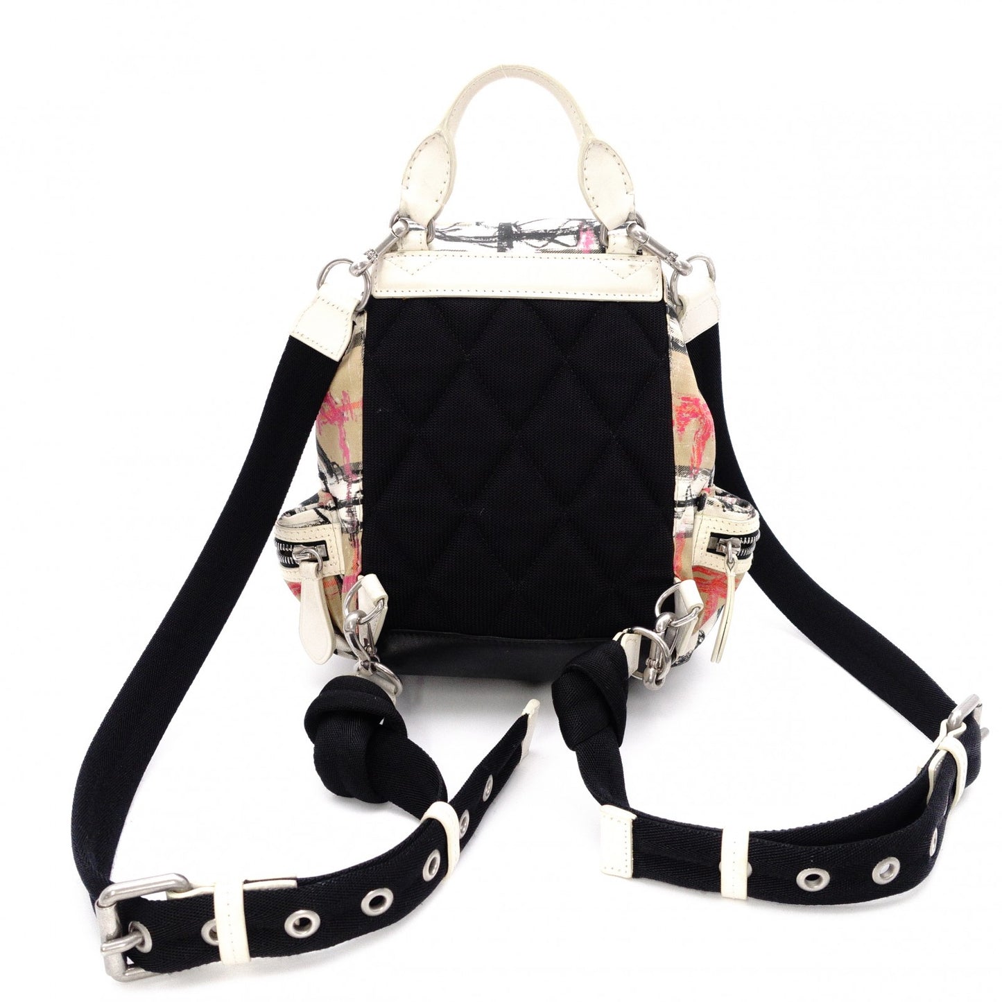 BURBERRY Graffiti Check Backpack, Cotton, Beige Check