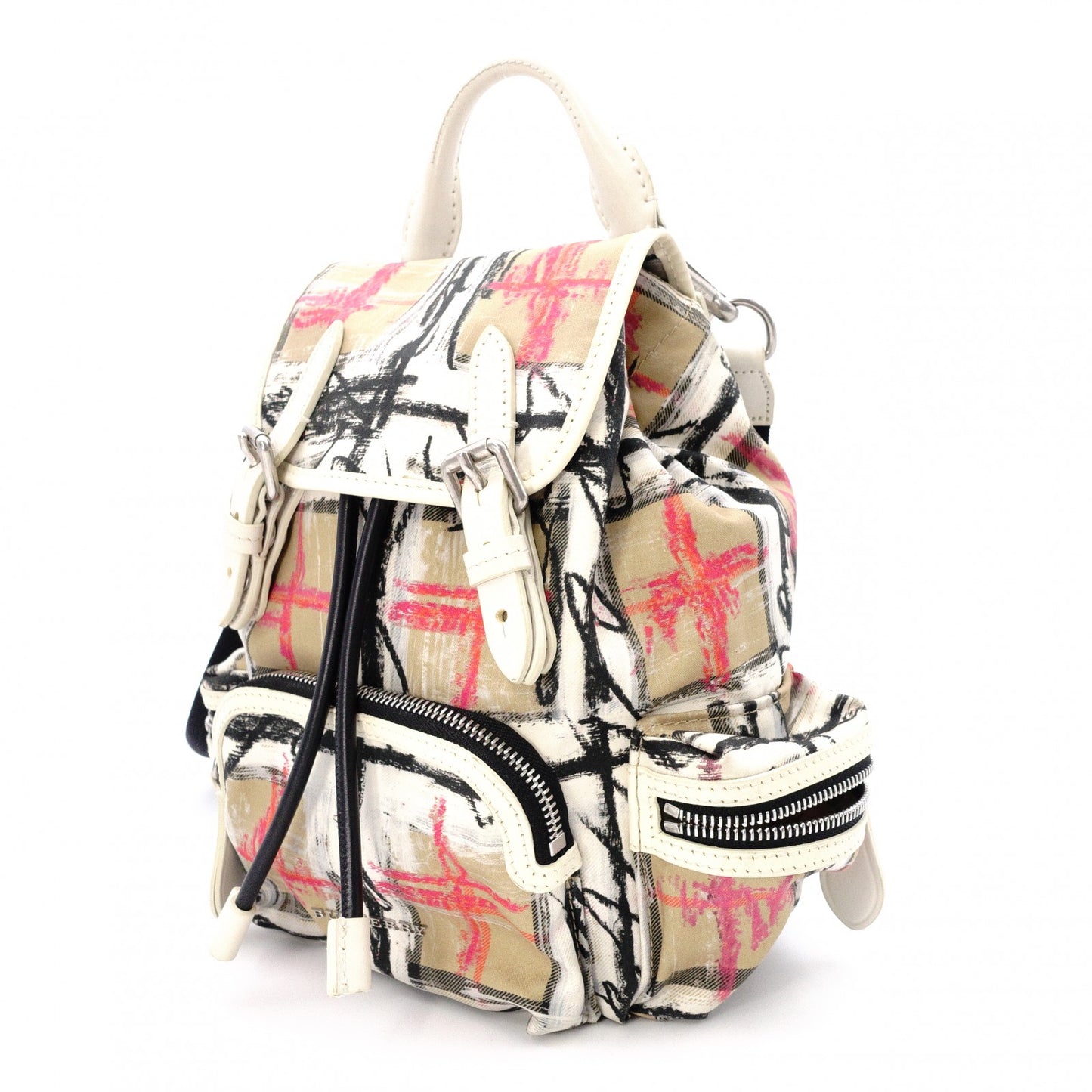 BURBERRY Graffiti Check Backpack, Cotton, Beige Check