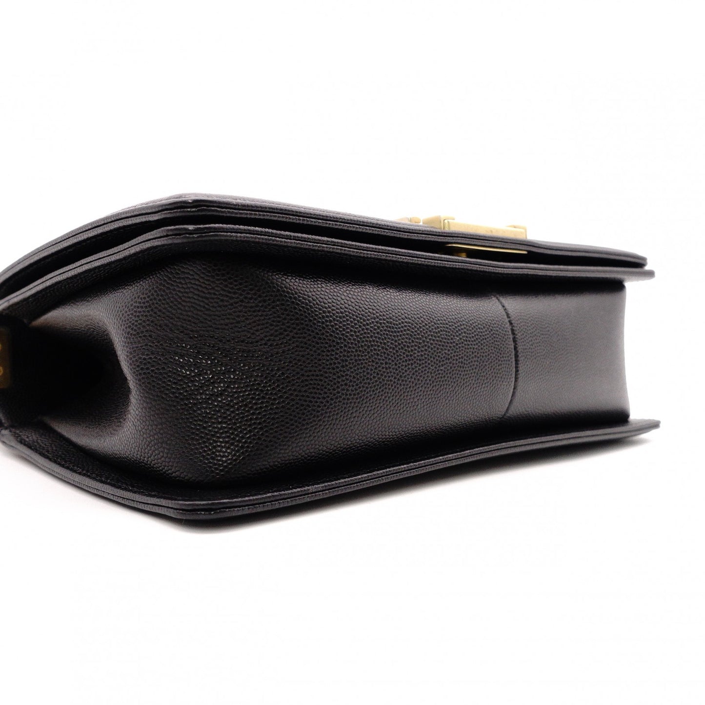 CHANEL Caviar Skin Boy Chanel Shoulder Bag, Leather, Black, Gold Hardware