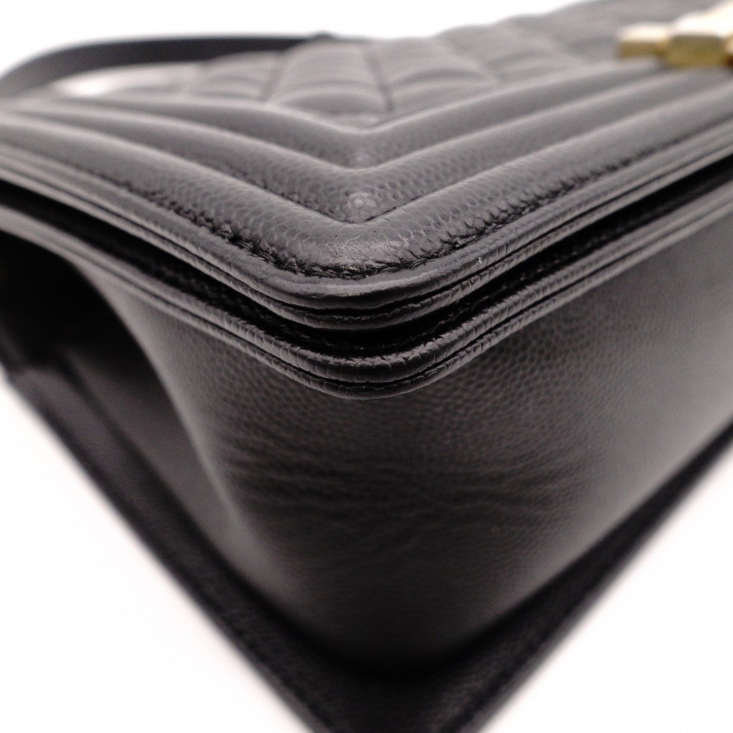 CHANEL Caviar Skin Boy Chanel Shoulder Bag, Leather, Black, Gold Hardware