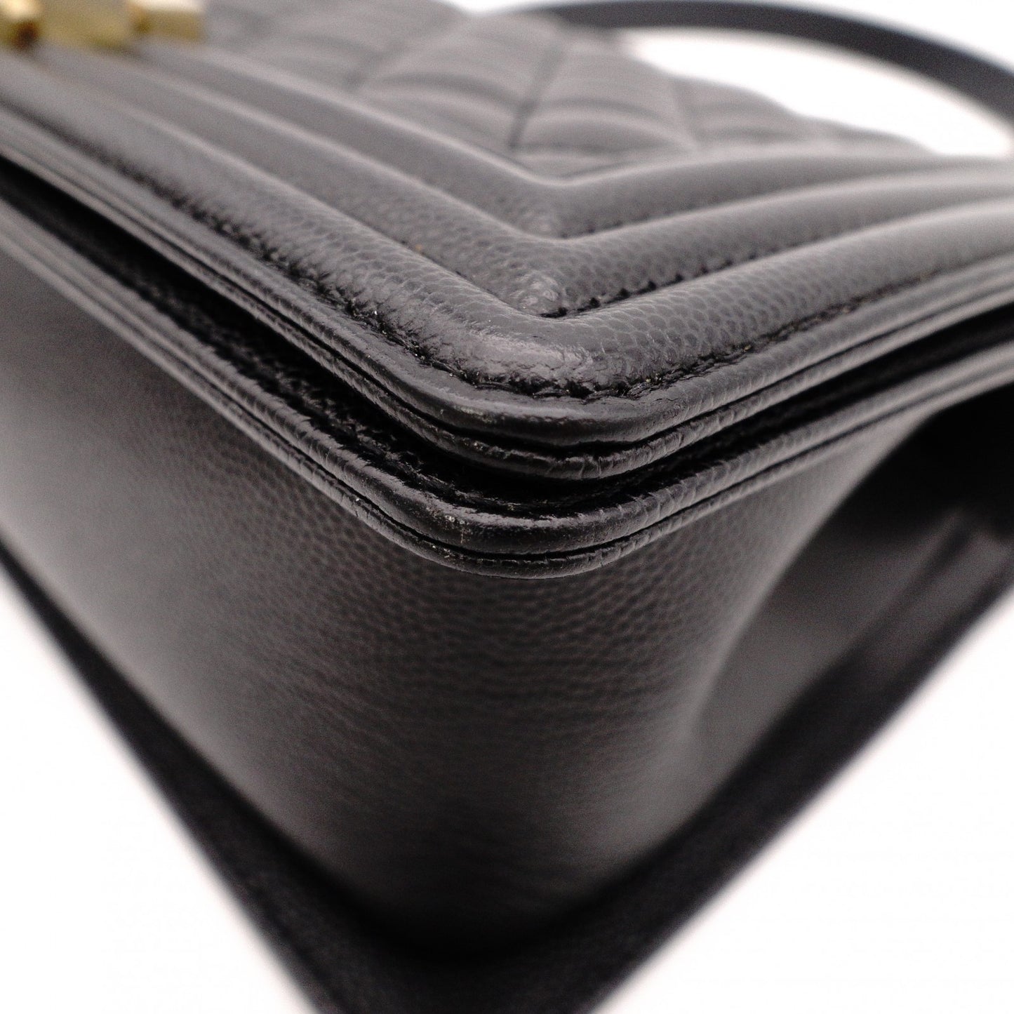 CHANEL Caviar Skin Boy Chanel Shoulder Bag, Leather, Black, Gold Hardware