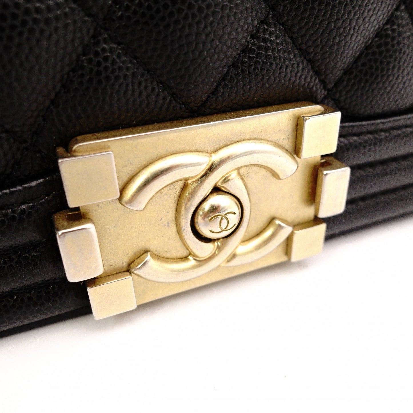 CHANEL Caviar Skin Boy Chanel Shoulder Bag, Leather, Black, Gold Hardware