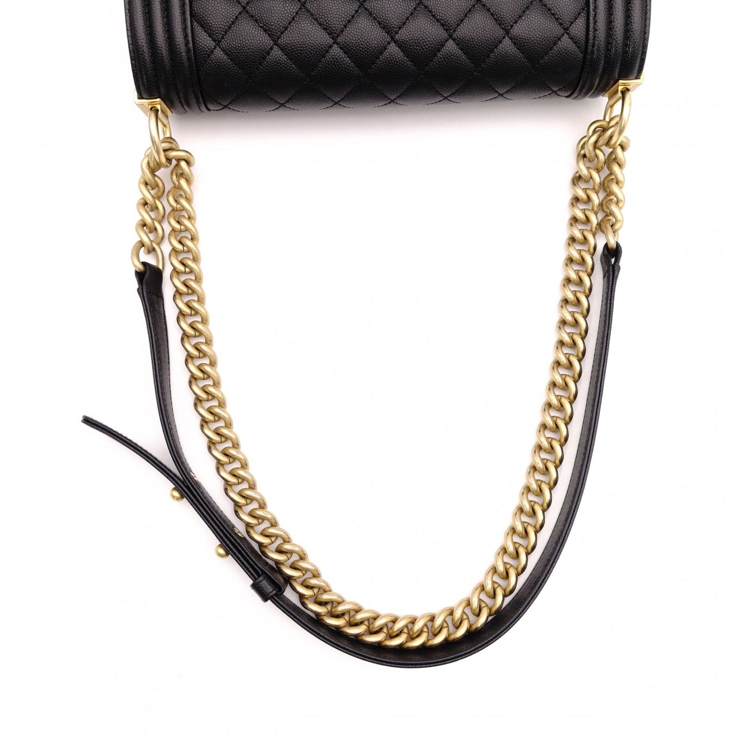 CHANEL Caviar Skin Boy Chanel Shoulder Bag, Leather, Black, Gold Hardware