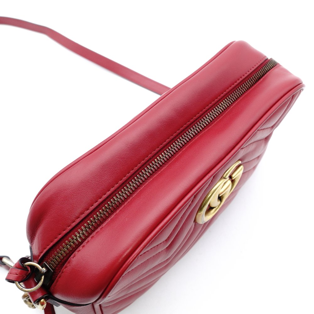 GUCCI GG Marmont Chain Shoulder Bag Leather Red Crossbody Red Gold Hardware 7-12-461