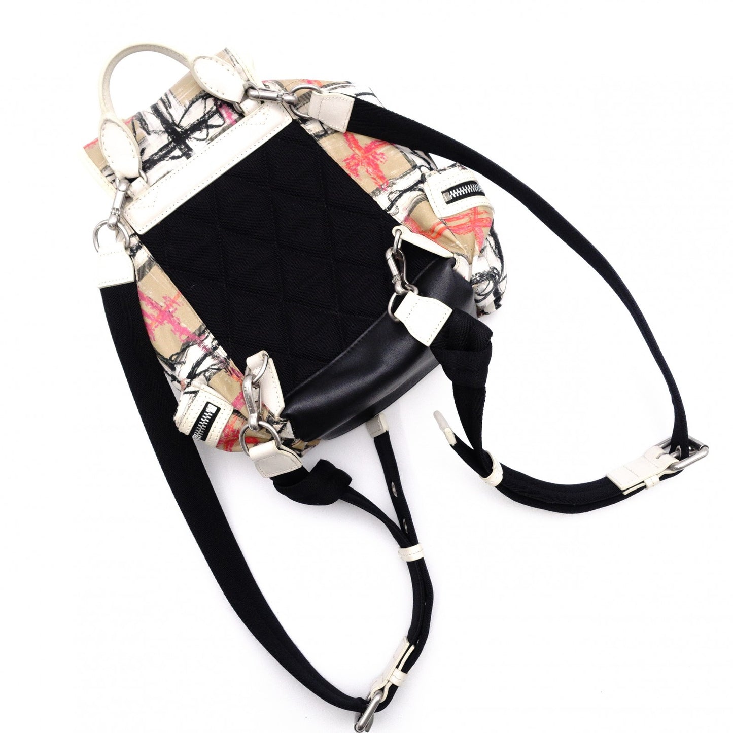 BURBERRY Graffiti Check Backpack, Cotton, Beige Check
