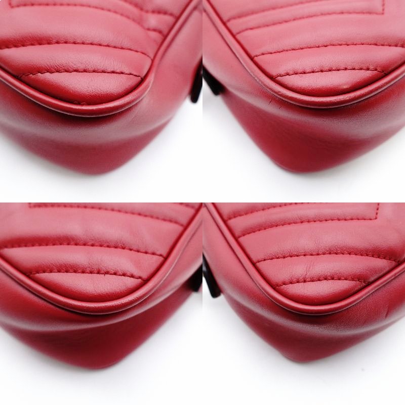 GUCCI GG Marmont Chain Shoulder Bag Leather Red Crossbody Red Gold Hardware 7-12-461