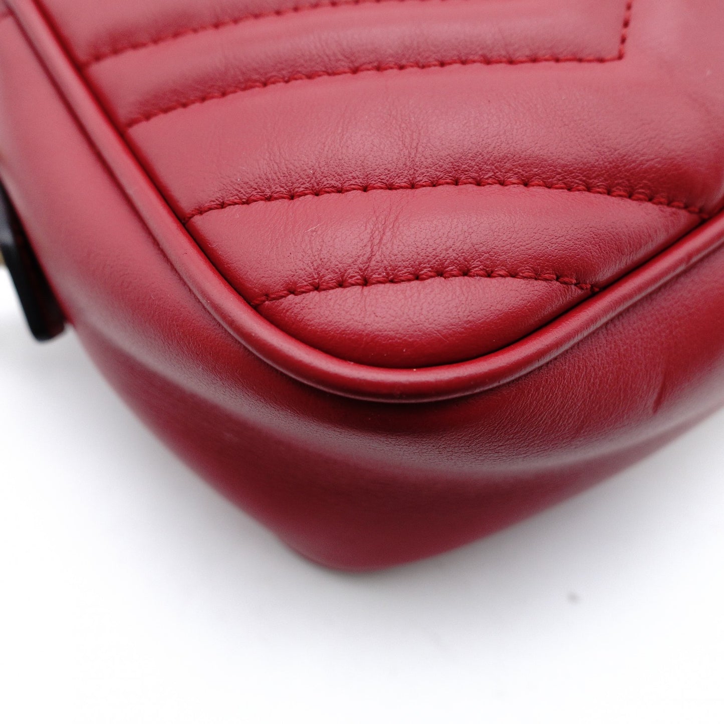 GUCCI GG Marmont Chain Shoulder Bag Leather Red Crossbody Red Gold Hardware 7-12-461