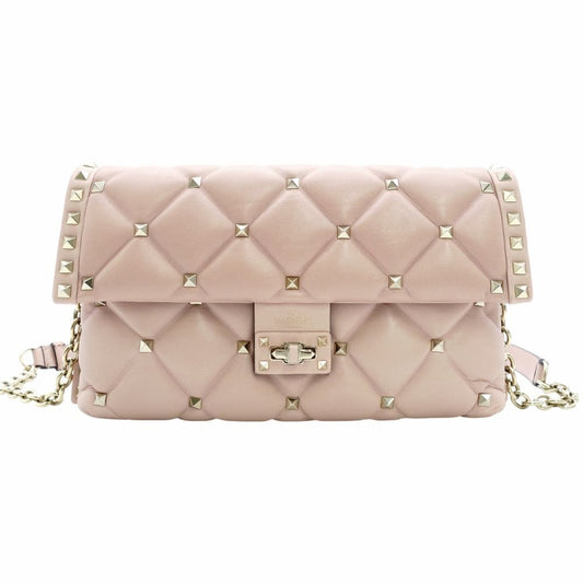 Valentino Garavani Stud Chain Shoulder Bag Pink Leather Crossbody 7-11-093