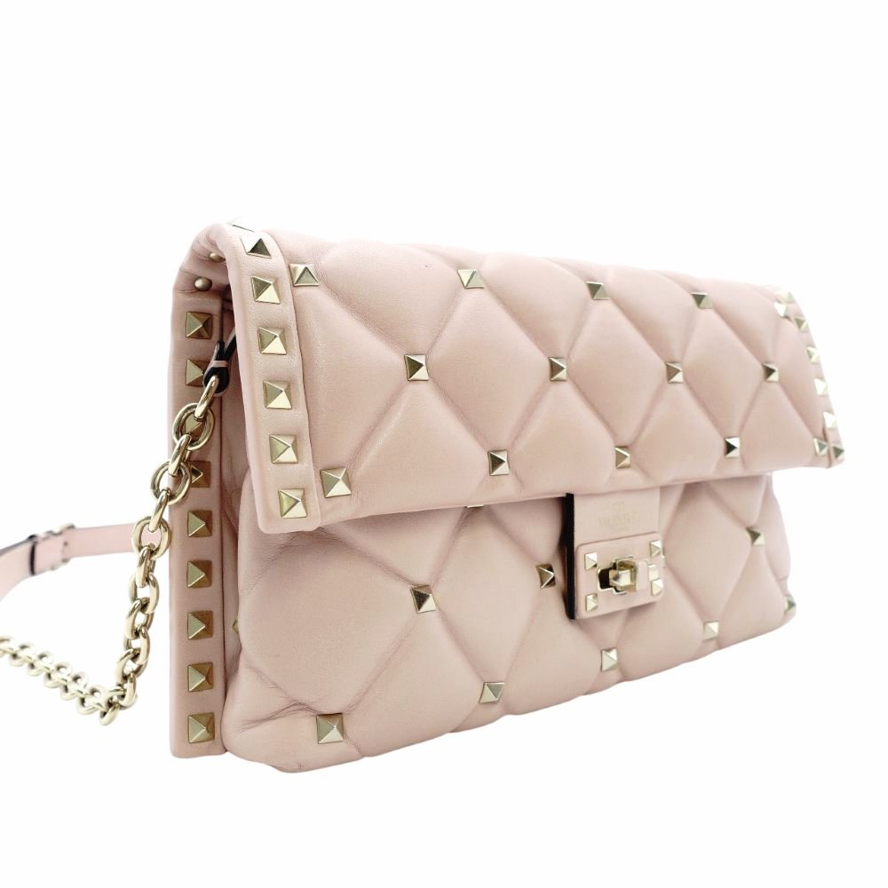 Valentino Garavani Stud Chain Shoulder Bag Pink Leather Crossbody 7-11-093