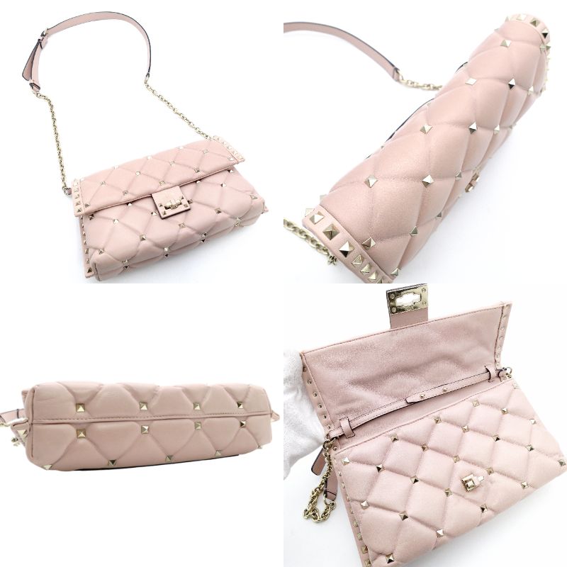 Valentino Garavani Stud Chain Shoulder Bag Pink Leather Crossbody 7-11-093