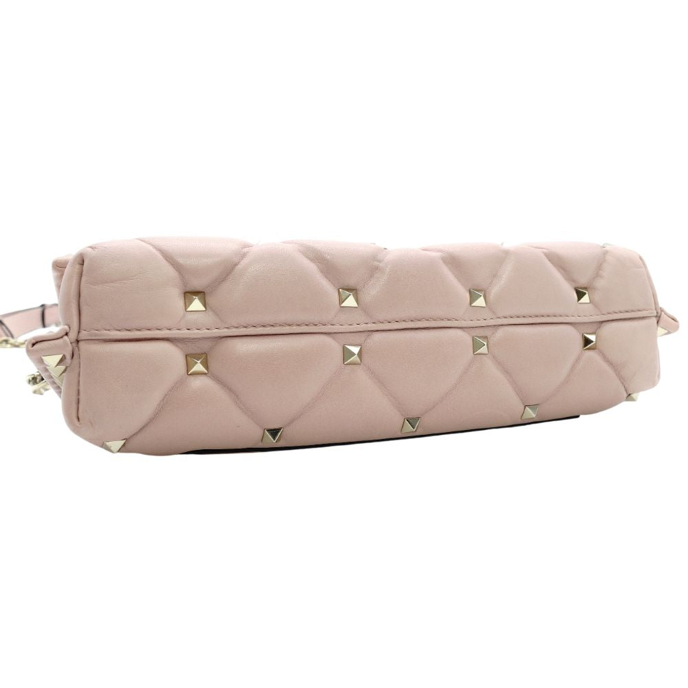Valentino Garavani Stud Chain Shoulder Bag Pink Leather Crossbody 7-11-093