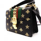 GUCCI Sylvie Bee & Star Print Sherry Line 2-Way Leather Shoulder Bag, Black, Women's