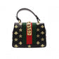 GUCCI Sylvie Bee & Star Print Sherry Line 2-Way Leather Shoulder Bag, Black, Women's