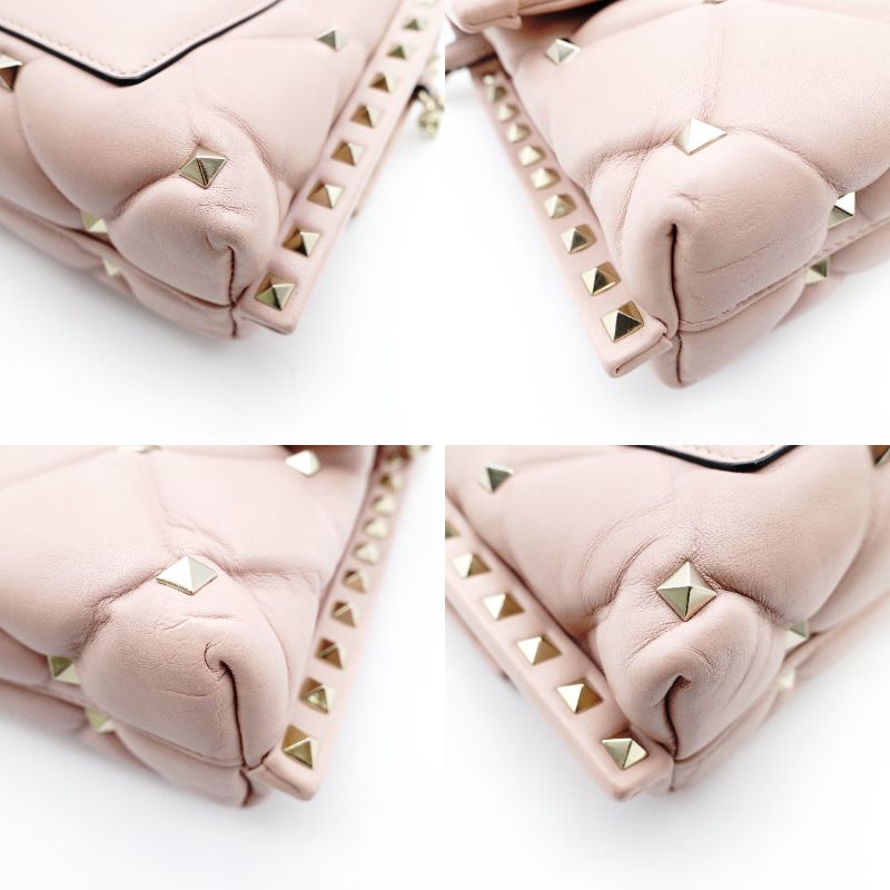 Valentino Garavani Stud Chain Shoulder Bag Pink Leather Crossbody 7-11-093