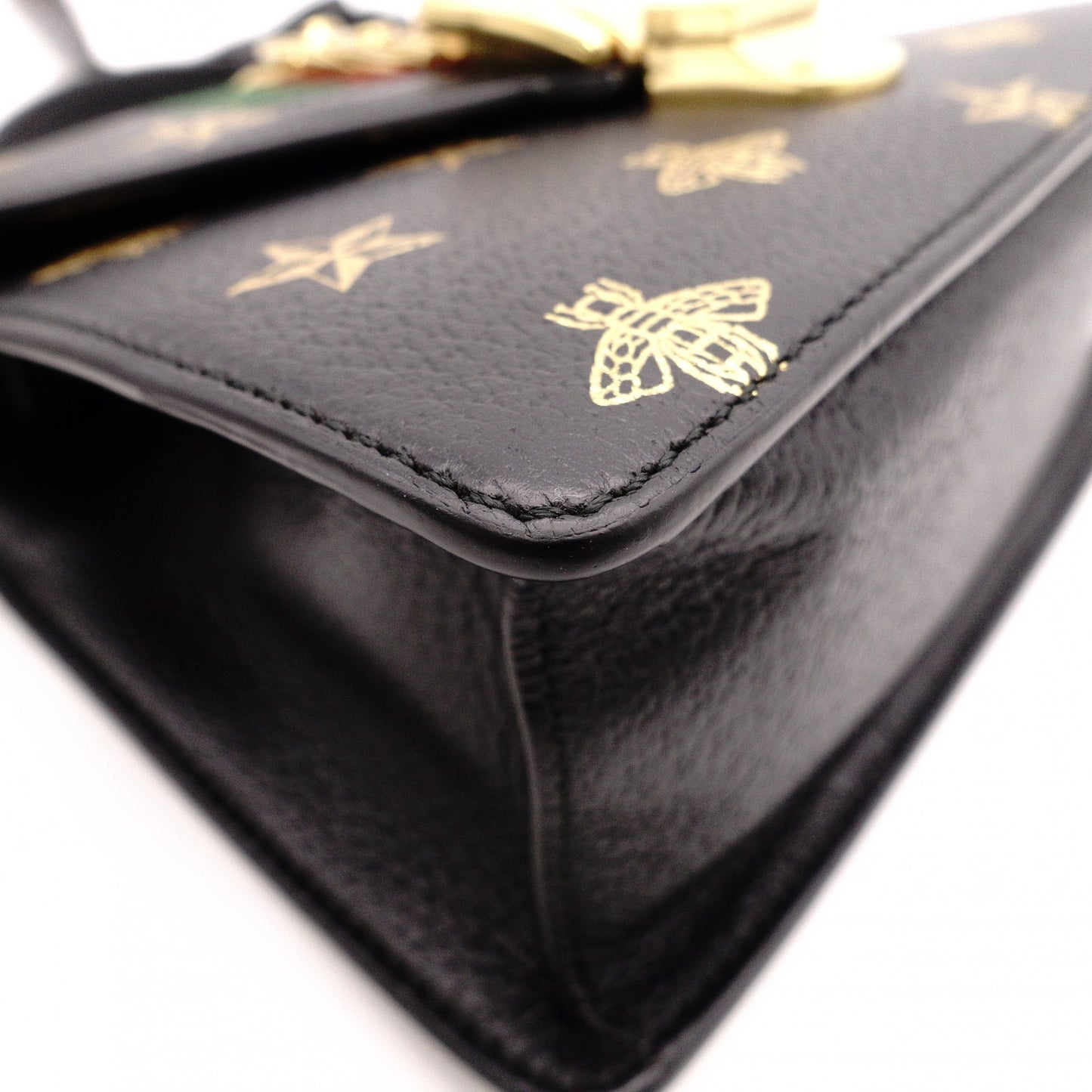 GUCCI Sylvie Bee & Star Print Sherry Line 2-Way Leather Shoulder Bag, Black, Women's