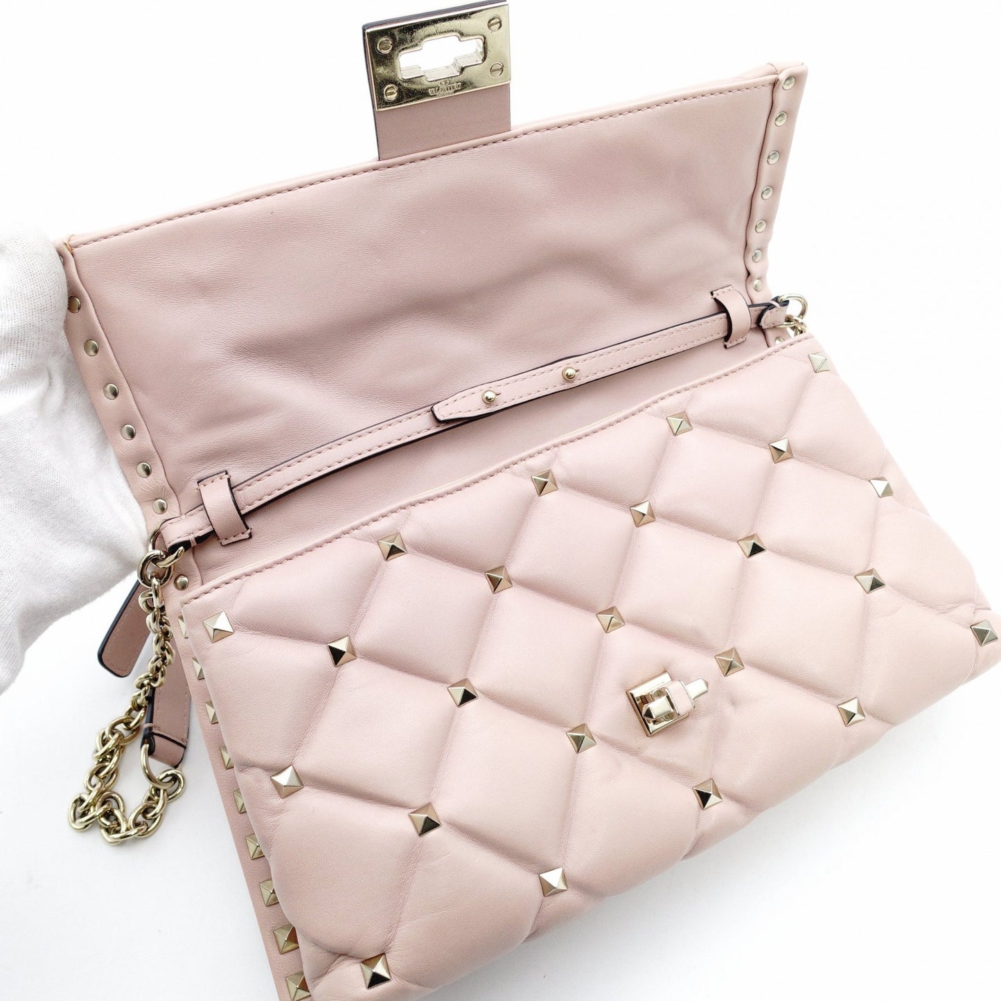 Valentino Garavani Stud Chain Shoulder Bag Pink Leather Crossbody 7-11-093