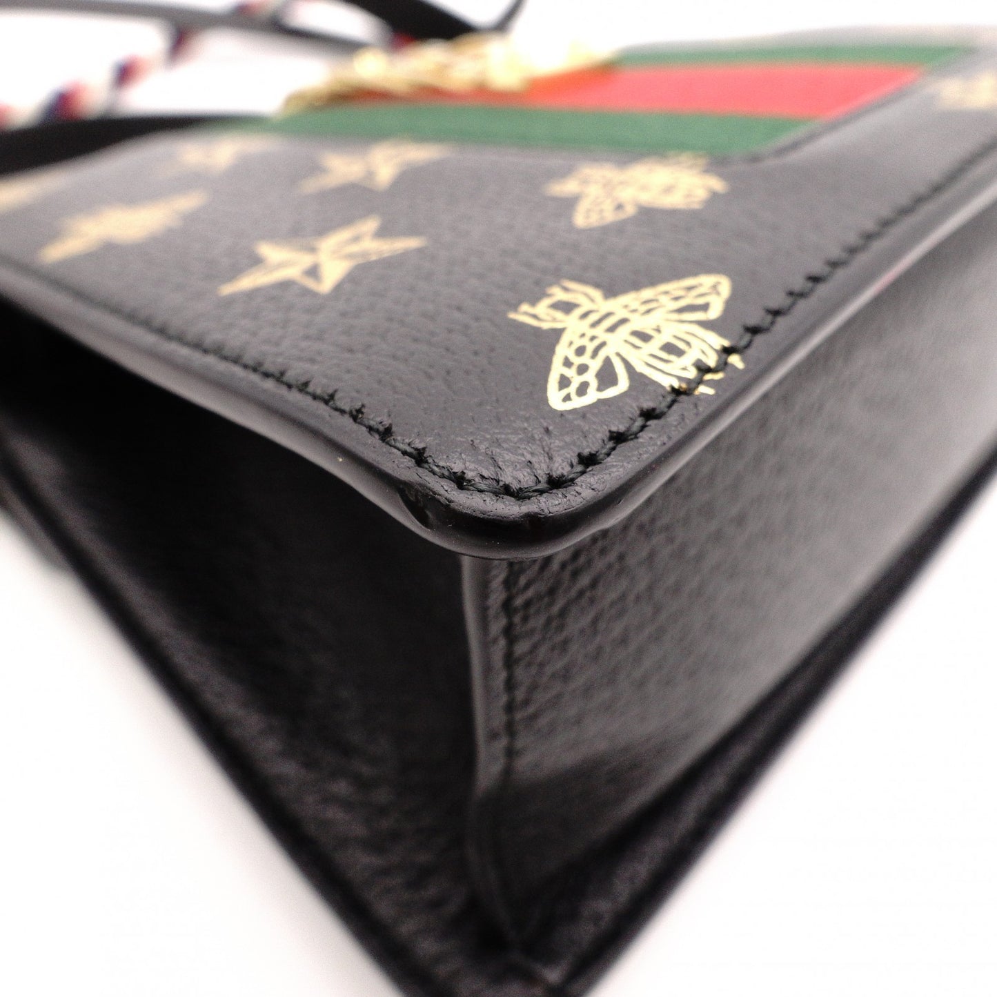 GUCCI Sylvie Bee & Star Print Sherry Line 2-Way Leather Shoulder Bag, Black, Women's