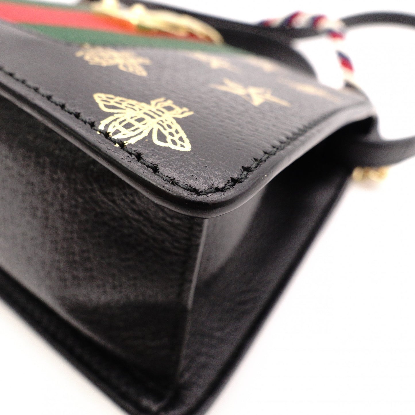 GUCCI Sylvie Bee & Star Print Sherry Line 2-Way Leather Shoulder Bag, Black, Women's