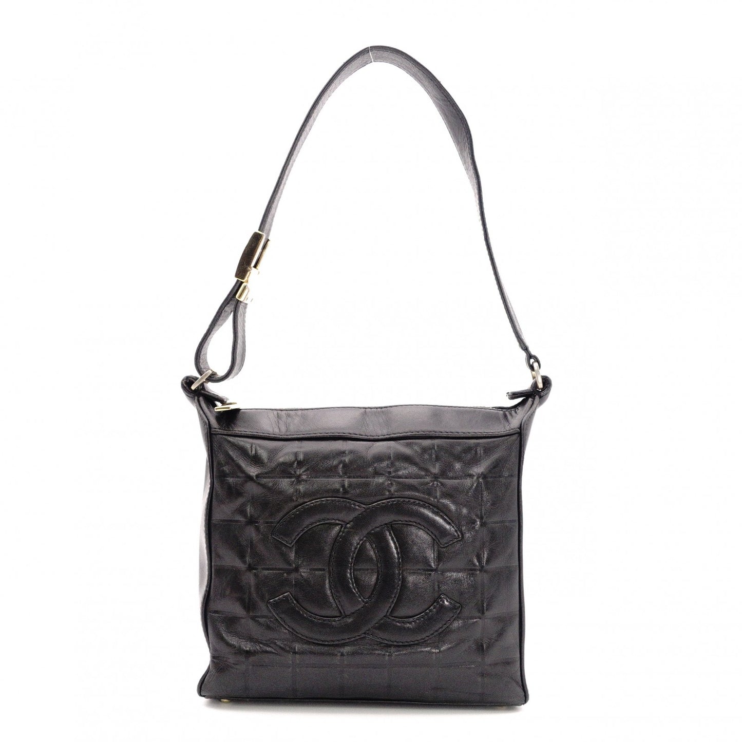 CHANEL Choco Bar Tote Bag / Shoulder Bag, Leather, Black, Single Strap, CC Logo