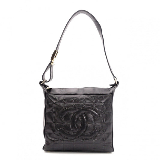 CHANEL Choco Bar Tote Bag / Shoulder Bag, Leather, Black, Single Strap, CC Logo