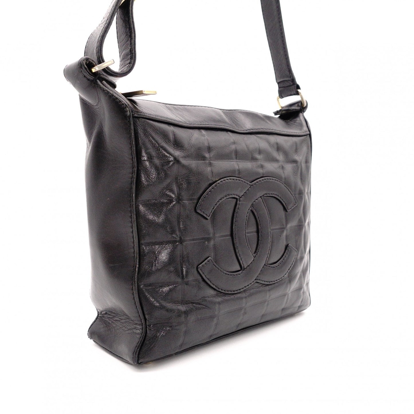CHANEL Choco Bar Tote Bag / Shoulder Bag, Leather, Black, Single Strap, CC Logo