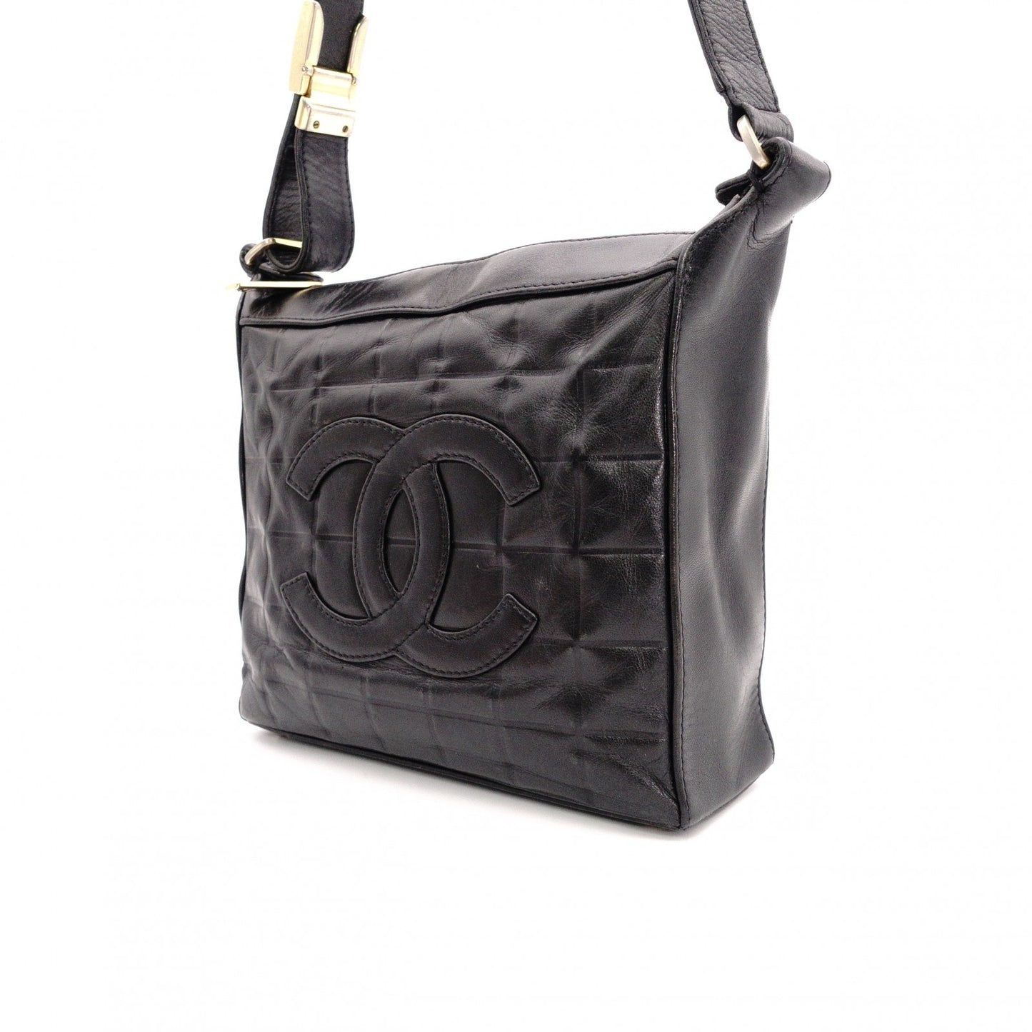 CHANEL Choco Bar Tote Bag / Shoulder Bag, Leather, Black, Single Strap, CC Logo
