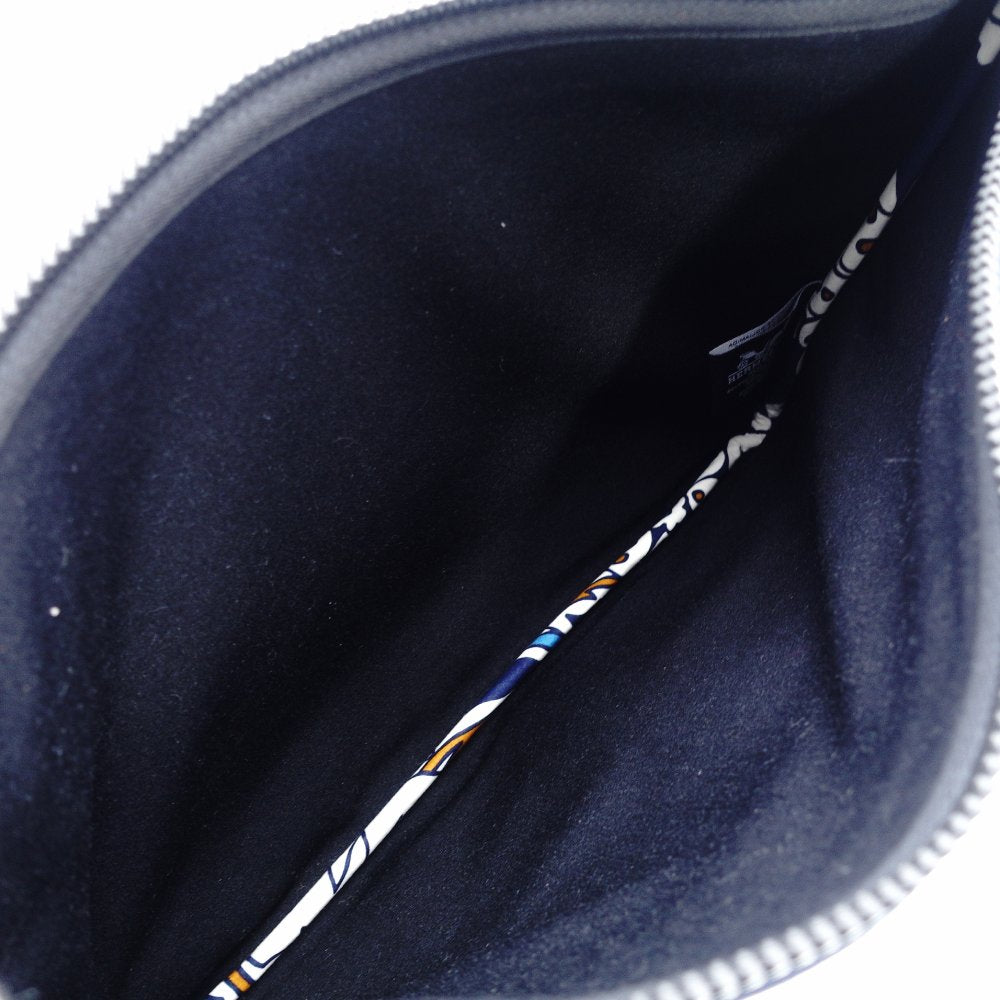 HERMES Truth Flat Neo-Ban GM Pouch Navy Clutch Bag Logo 7-12-560