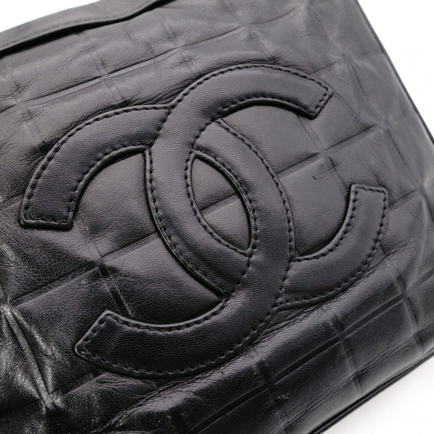 CHANEL Choco Bar Tote Bag / Shoulder Bag, Leather, Black, Single Strap, CC Logo