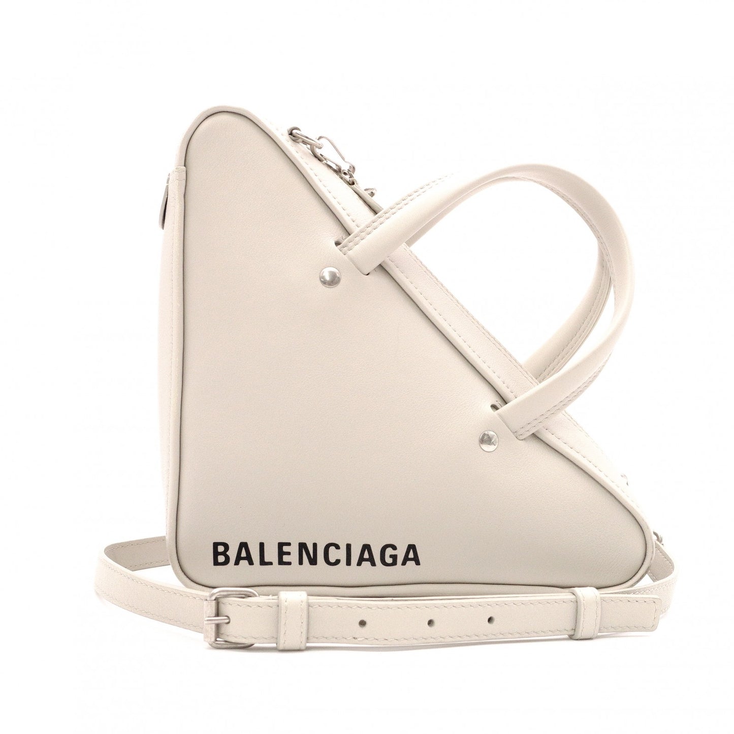 BALENCIAGA Triangle Duffle Handbag, Leather, Gray, Crossbody