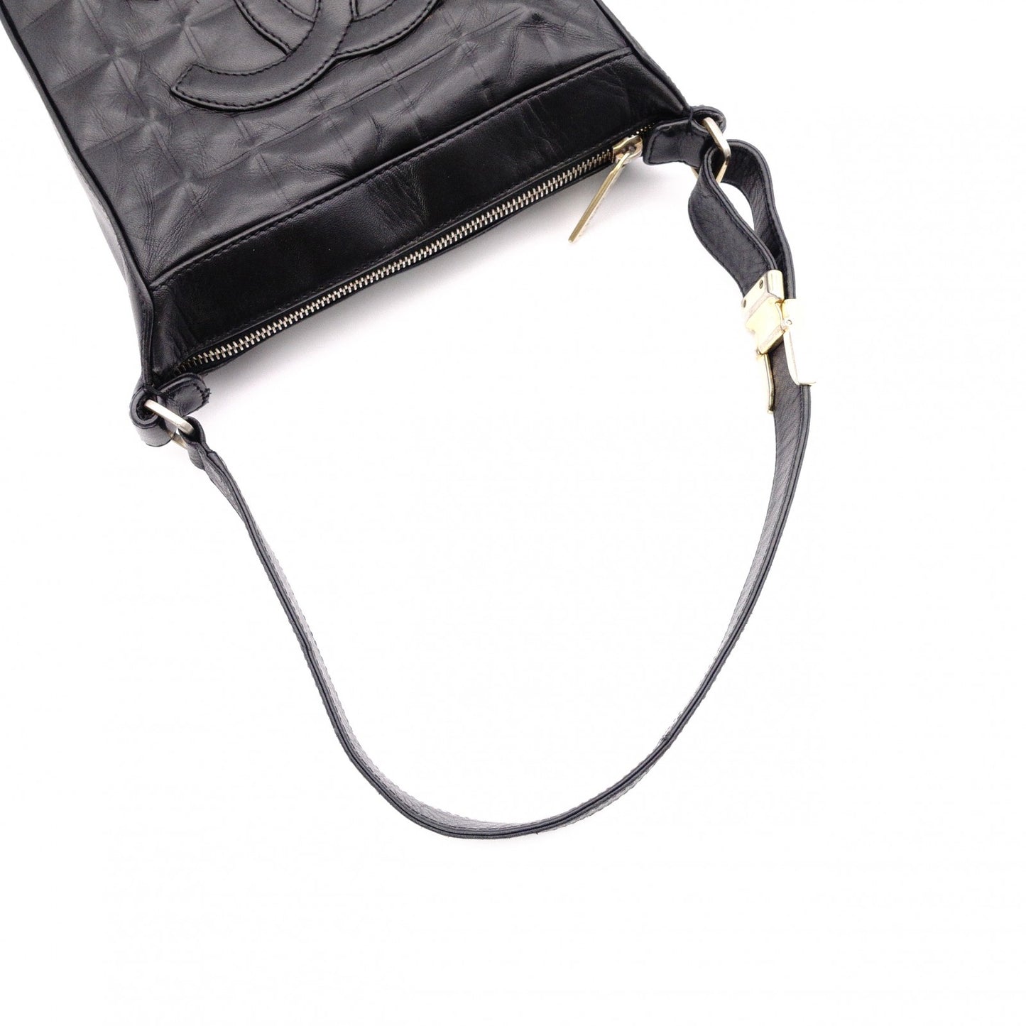 CHANEL Choco Bar Tote Bag / Shoulder Bag, Leather, Black, Single Strap, CC Logo