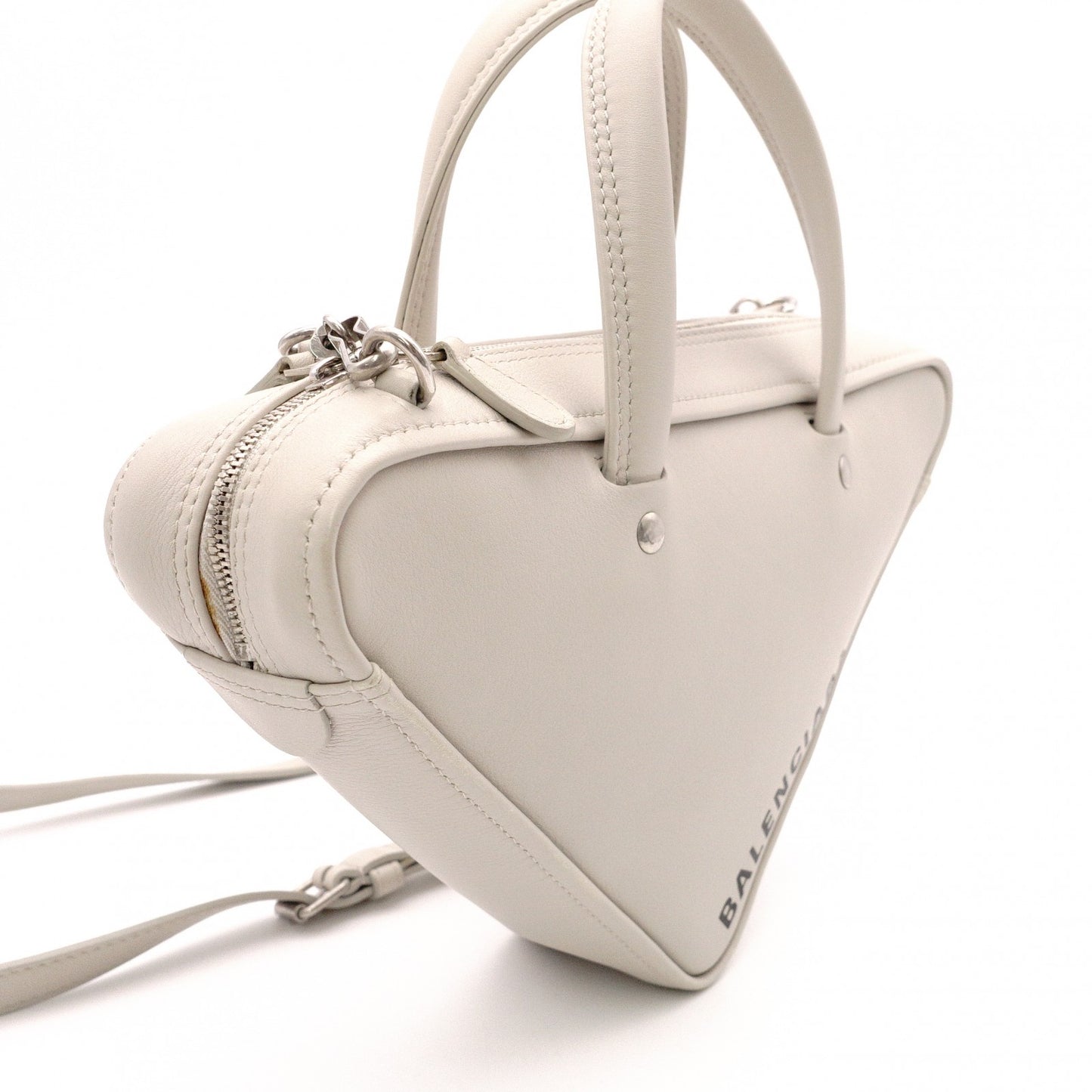 BALENCIAGA Triangle Duffle Handbag, Leather, Gray, Crossbody