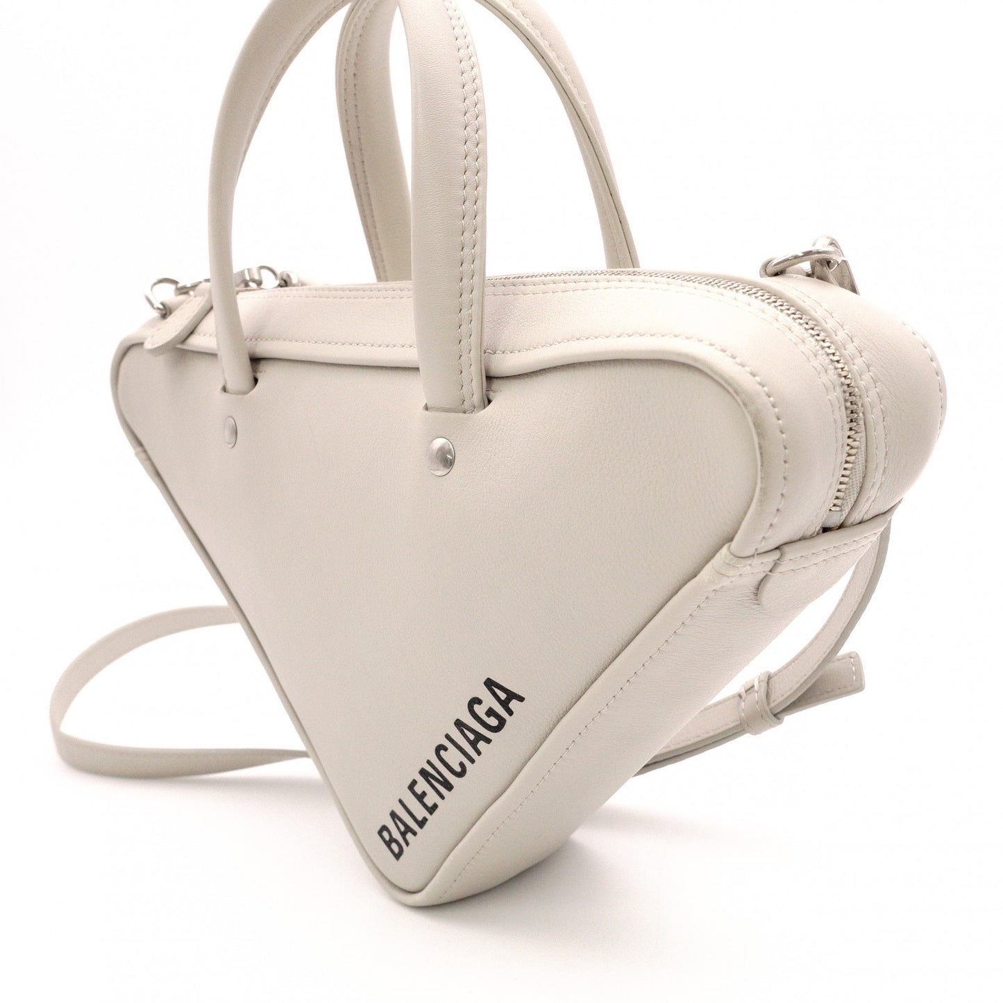 BALENCIAGA Triangle Duffle Handbag, Leather, Gray, Crossbody