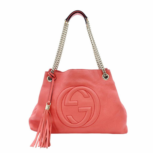 GUCCI Soho Chain Shoulder Bag Pink-Tone Leather Crossbody Gold Hardware Logo 7-8-295