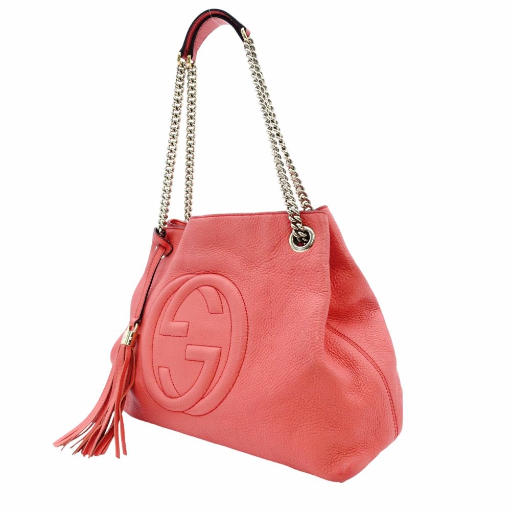 GUCCI Soho Chain Shoulder Bag Pink-Tone Leather Crossbody Gold Hardware Logo 7-8-295