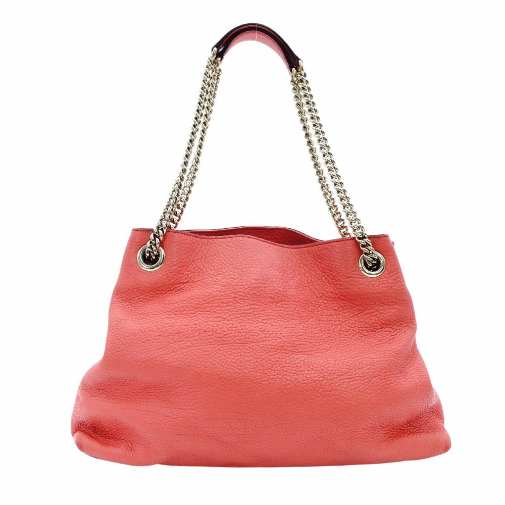 GUCCI Soho Chain Shoulder Bag Pink-Tone Leather Crossbody Gold Hardware Logo 7-8-295