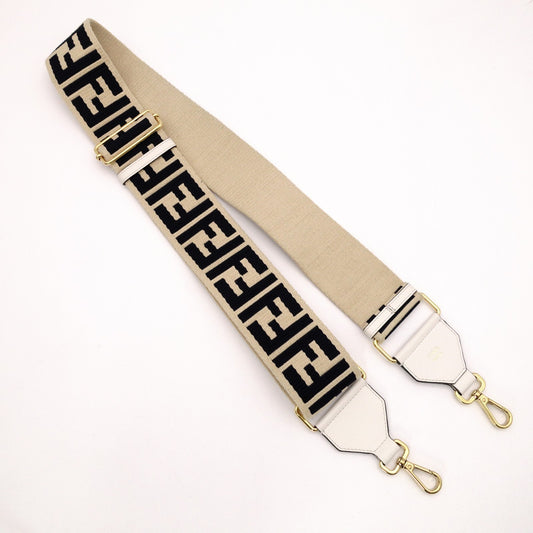 FENDI FF Logo Strap Canvas Beige Zucca Shoulder Strap