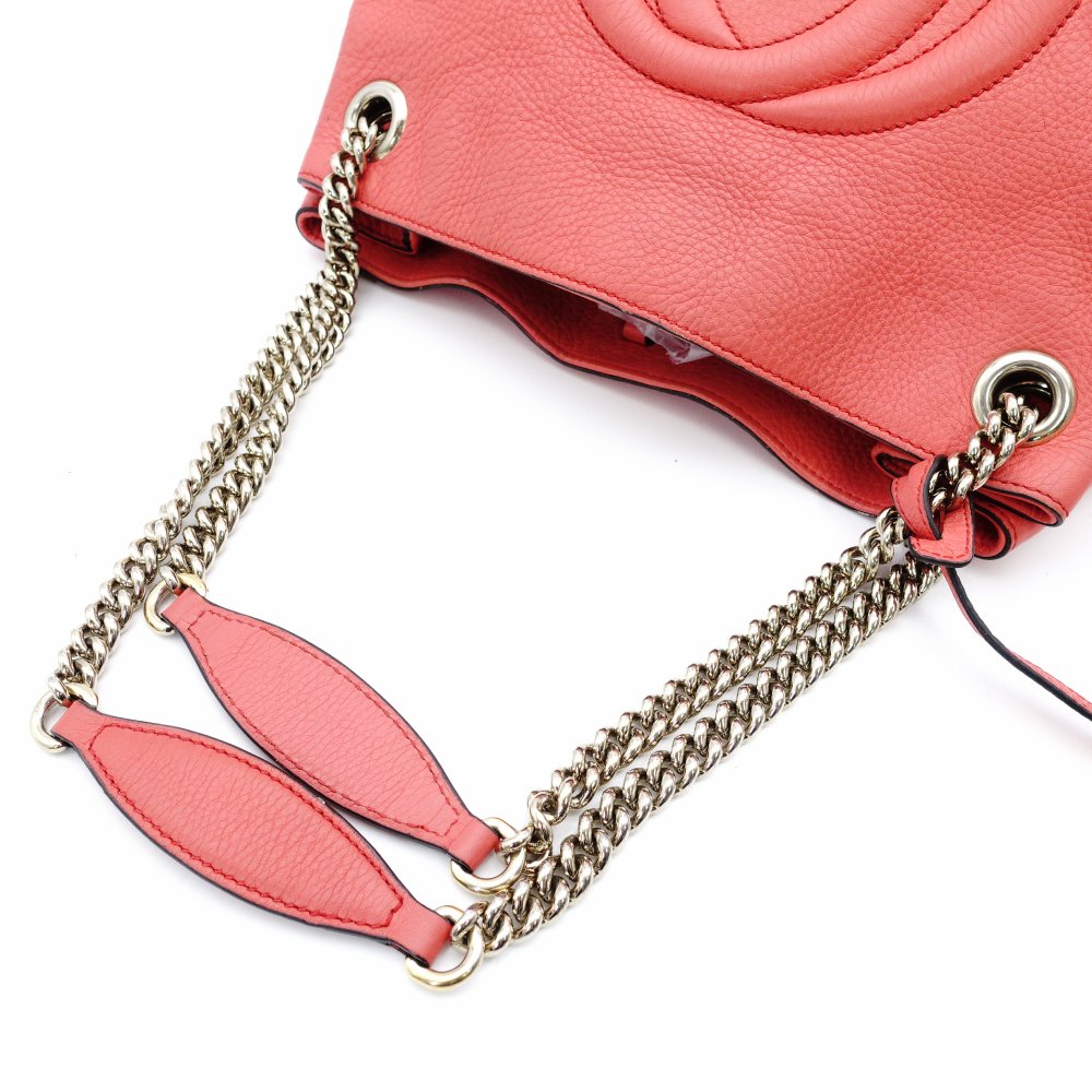 GUCCI Soho Chain Shoulder Bag Pink-Tone Leather Crossbody Gold Hardware Logo 7-8-295