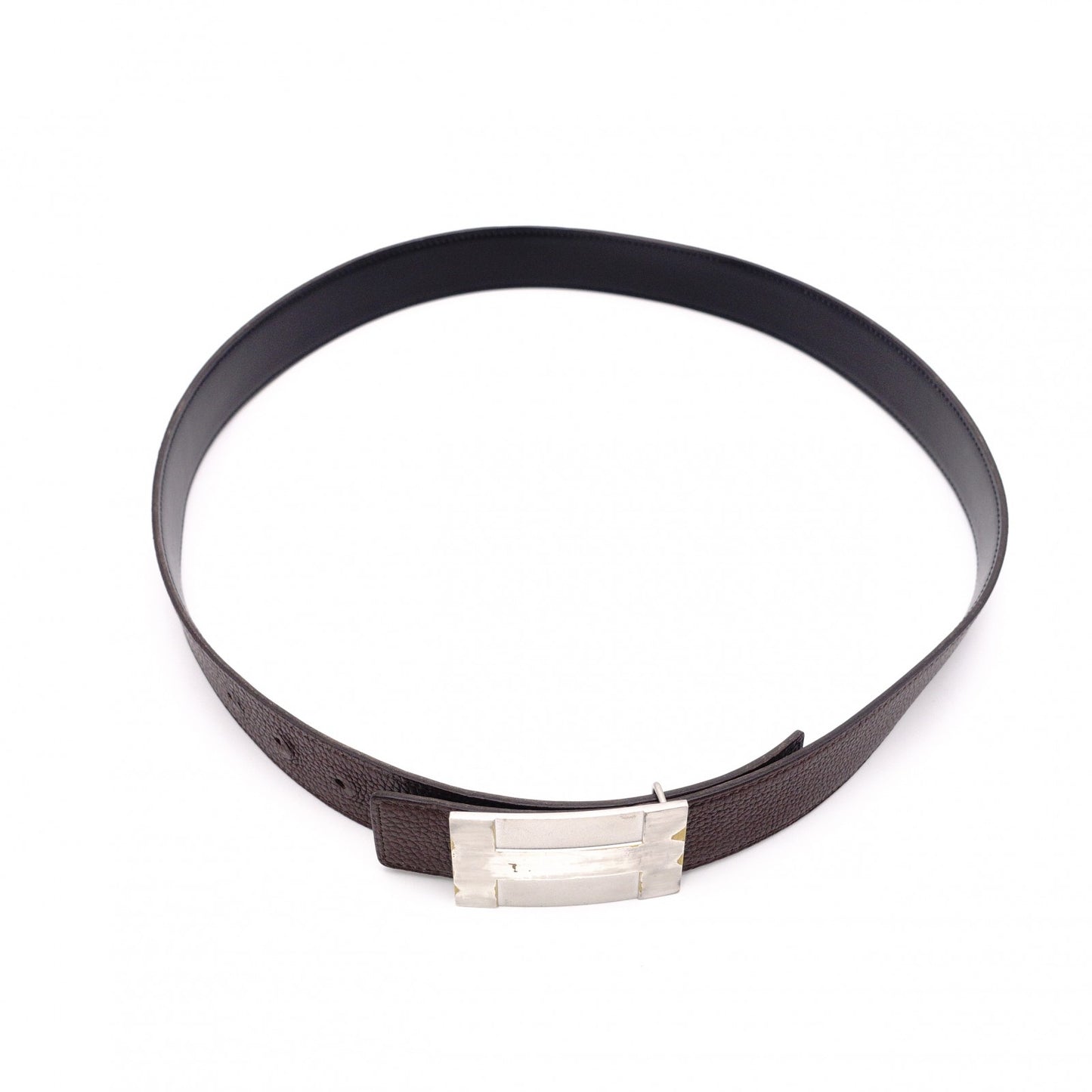 HERMES H Belt, Leather, Brown, Men's, Black, Reversible