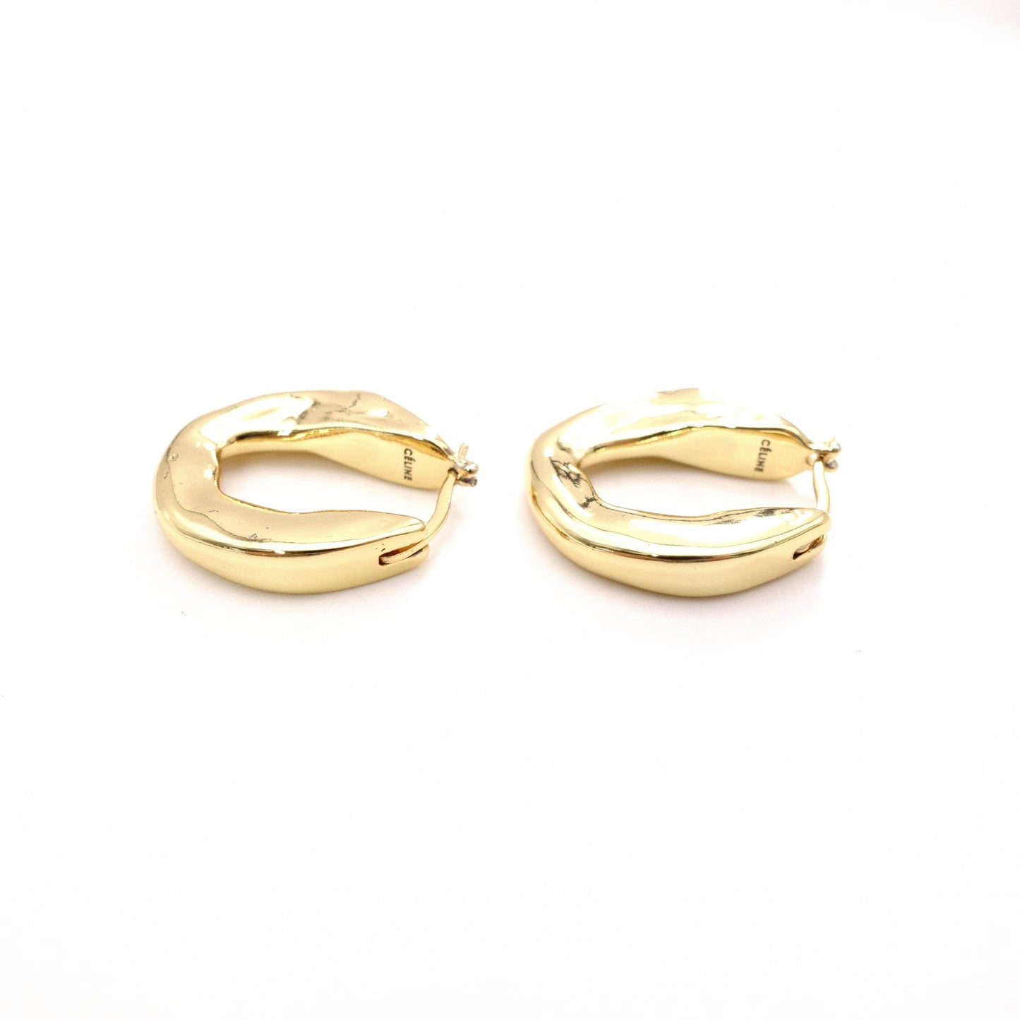 CELINE Hoop Earrings Gold Metal