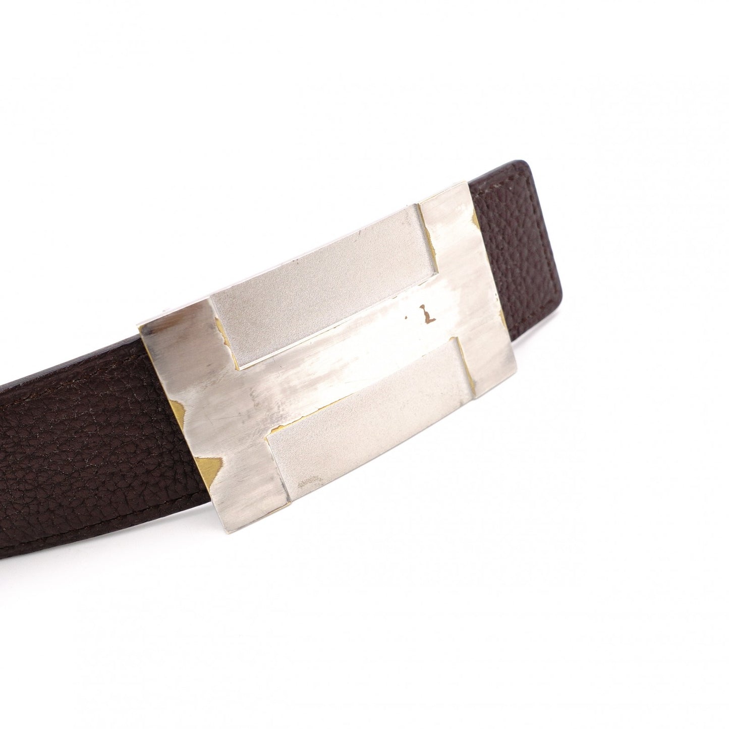 HERMES H Belt, Leather, Brown, Men's, Black, Reversible