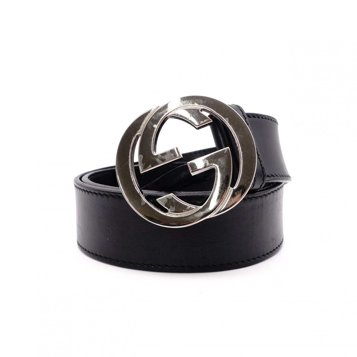 GUCCI GG Belt, Leather, Men's, Silver Hardware