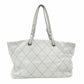 CHANEL Matelassé On the Road Tote Wild Stitch Light Gray Shoulder Bag Leather Silver Hardware 7-10-996