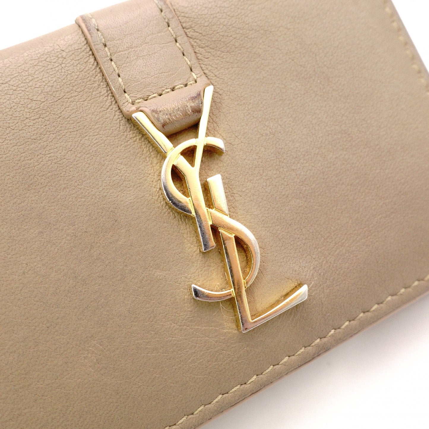 SAINT LAURENT Tiny Wallet Origami YSL Line Tri-fold Wallet Leather Beige Women's