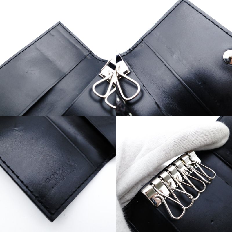 GOYARD 6-Key Holder Saint Michel Goyardine Canvas Leather Black × Silver Hardware 7-12-484