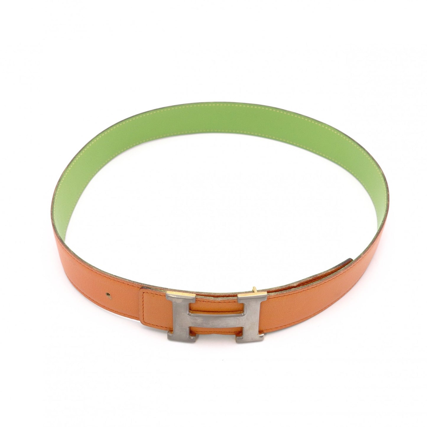 HERMES H Belt, Leather, Orange and Green, Size 74