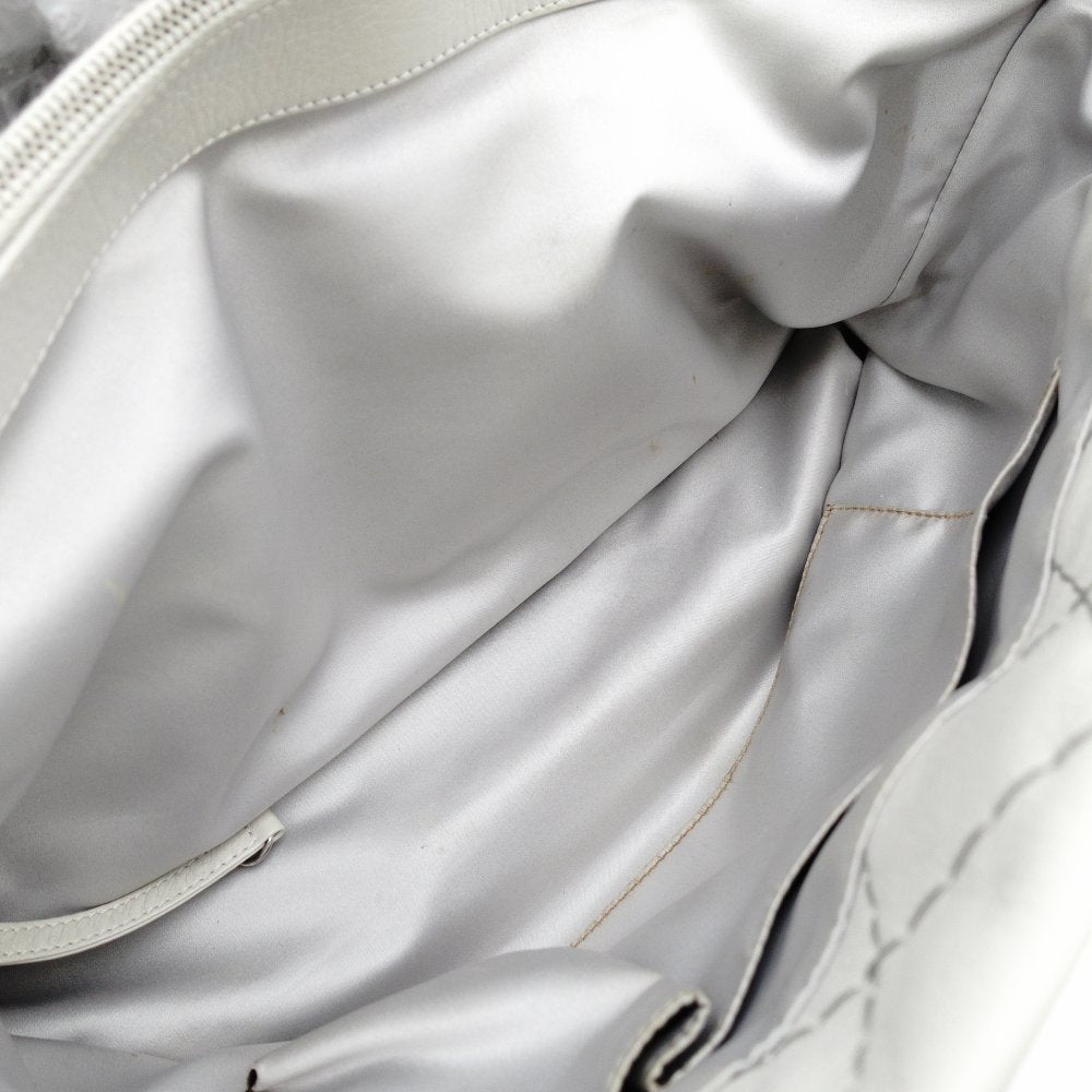 CHANEL Matelassé On the Road Tote Wild Stitch Light Gray Shoulder Bag Leather Silver Hardware 7-10-996