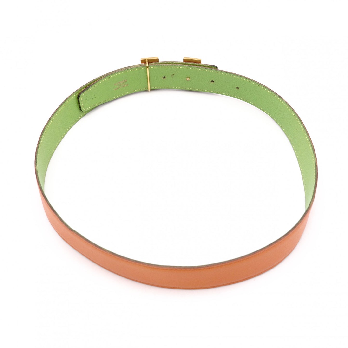 HERMES H Belt, Leather, Orange and Green, Size 74