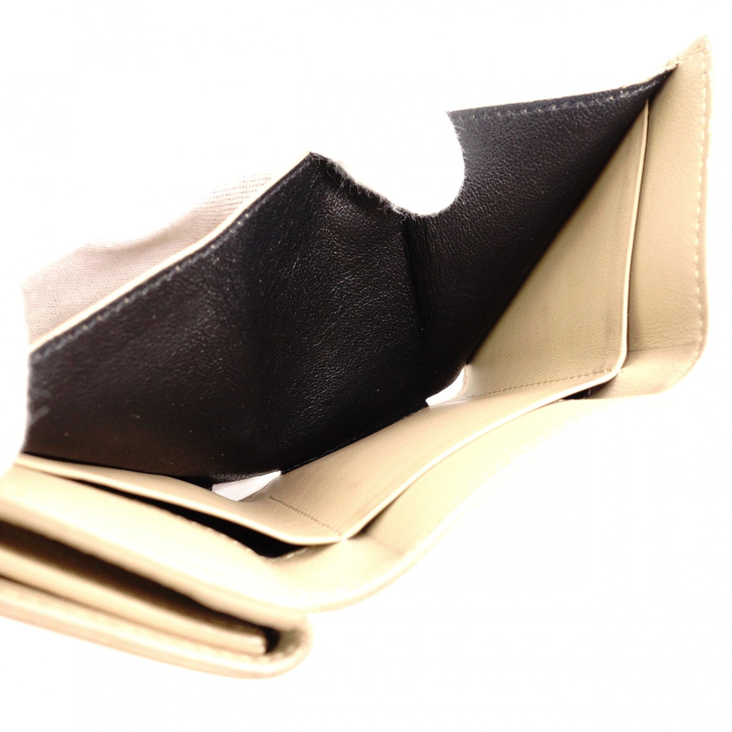 SAINT LAURENT Tiny Wallet Origami YSL Line Tri-fold Wallet Leather Beige Women's