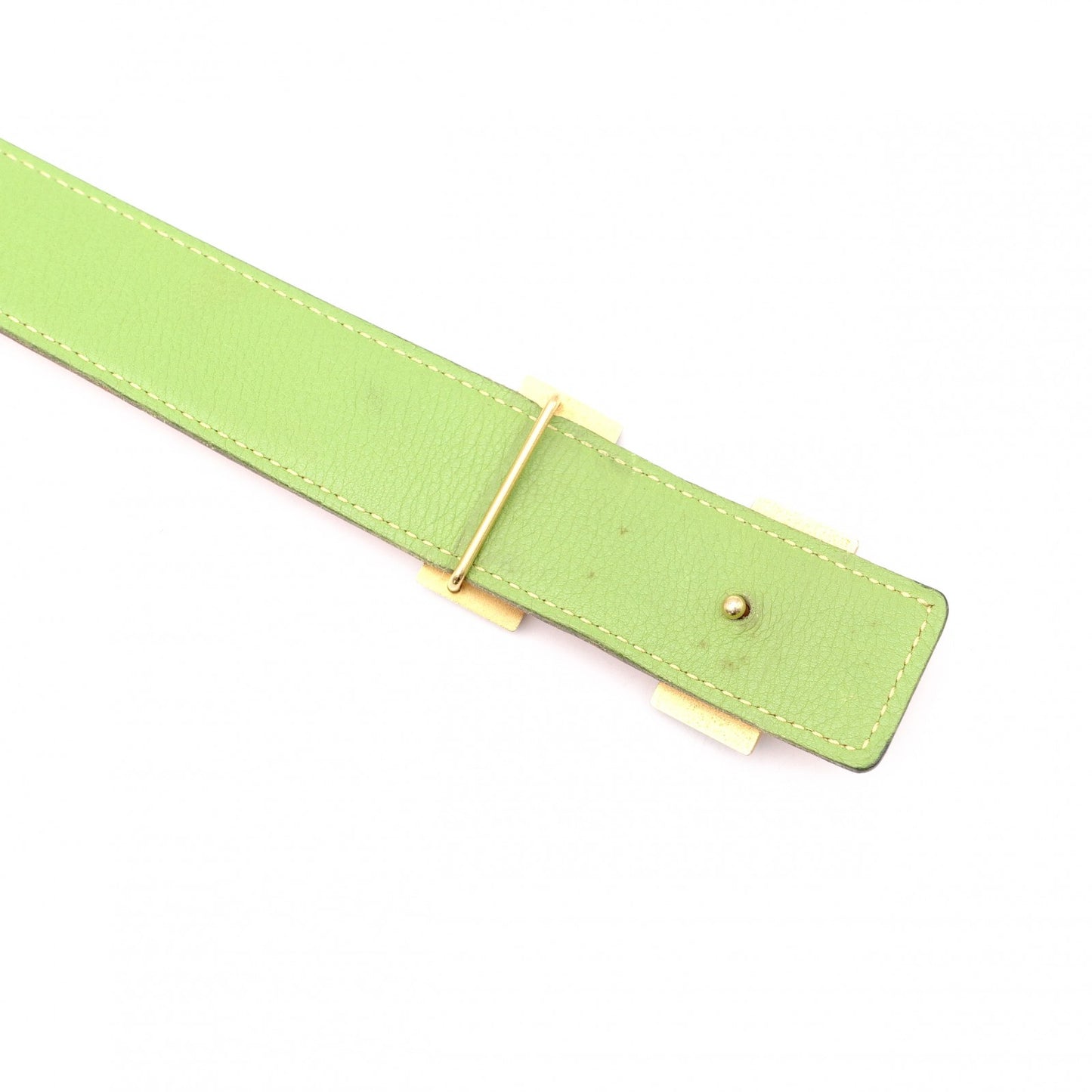 HERMES H Belt, Leather, Orange and Green, Size 74